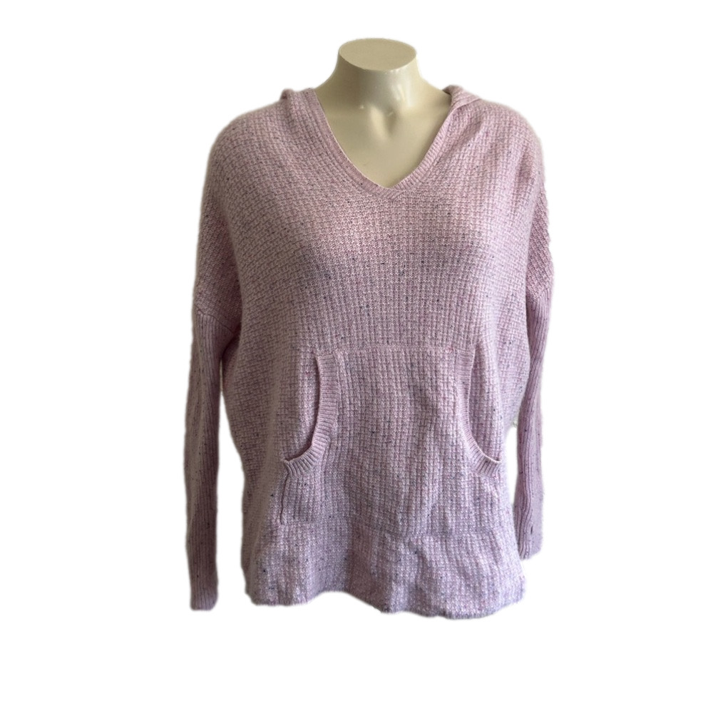 Max Studio 100% cashmere medium pink heather hoodie soft thermal sweater S/P